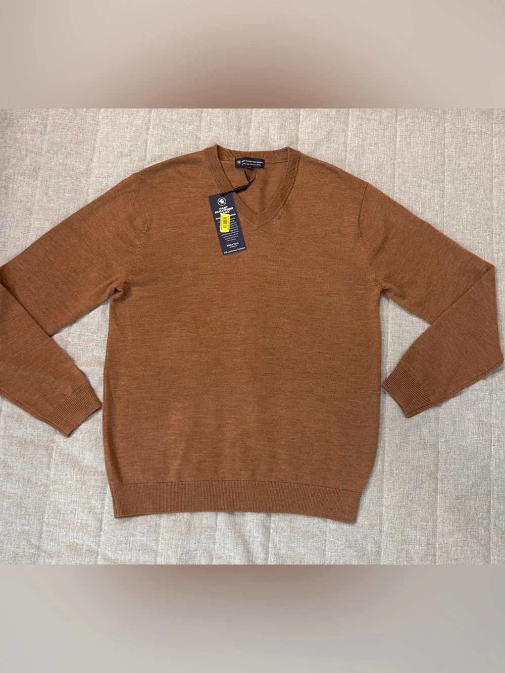 NWT Hart Schaffner Marx Extra Fine Merino Wool V-neck Sweater Brown Mens M